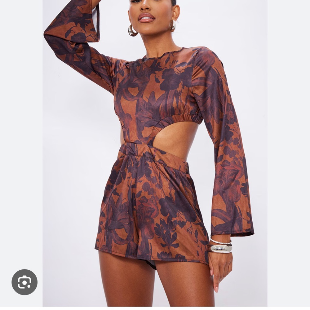 Brown Abstract Cut Out Romper